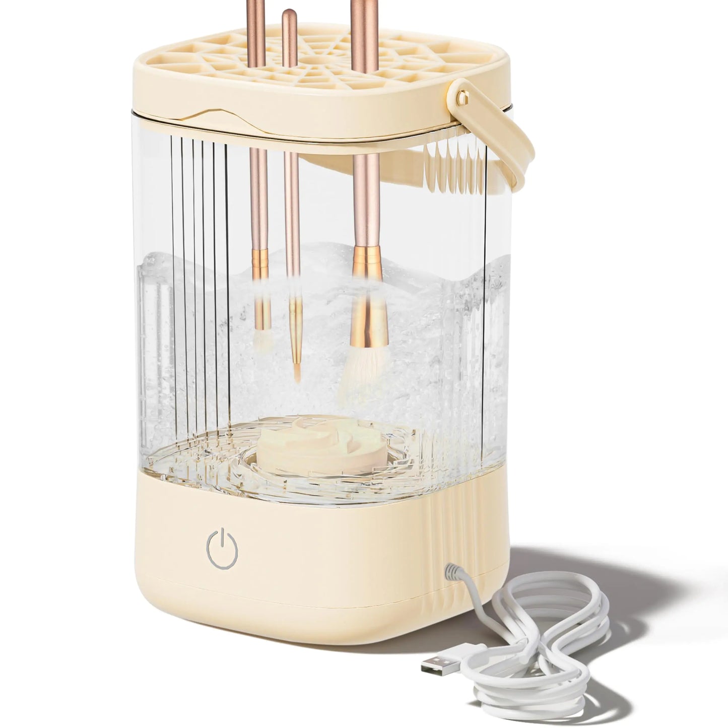 Electric Makeup Brush Cleaner - Portable Makeup Brushes Cleaning Machine Automatic Spinning Cosmetic Brushes Washer Make Up Brush Cleaner Tools for Most Sizes Brushes and Sponges (Beige)